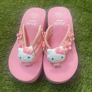 Hello Kitty Flip Flops Women Platform Shoes Summer Fashion High Heels Slipper